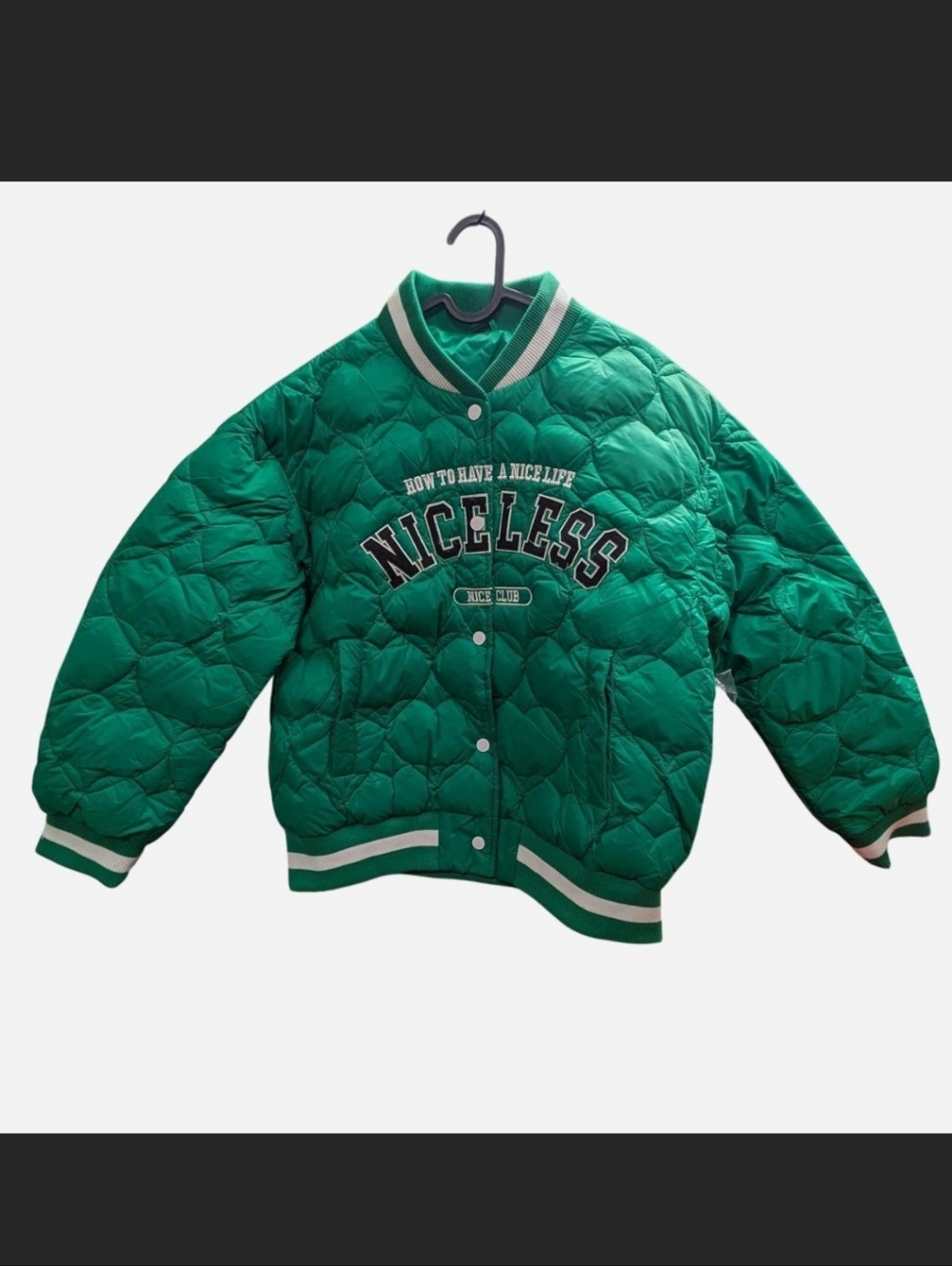 Niceless Green Quilted Bomber down Jacket